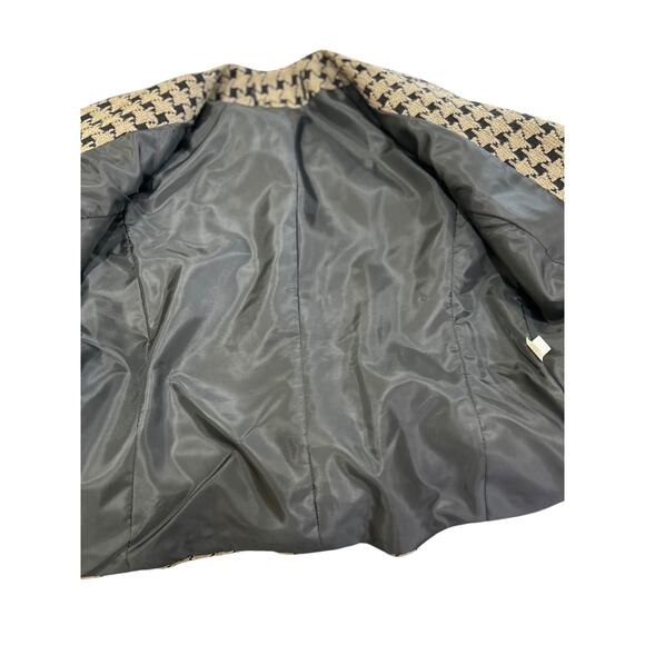 Vintage Tan Black Houndstooth Wool V-Neck Button Down Blazer - Picture 5 of 10